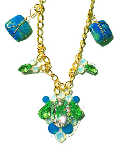 Turquoise and Lime Stony Glitz Choker