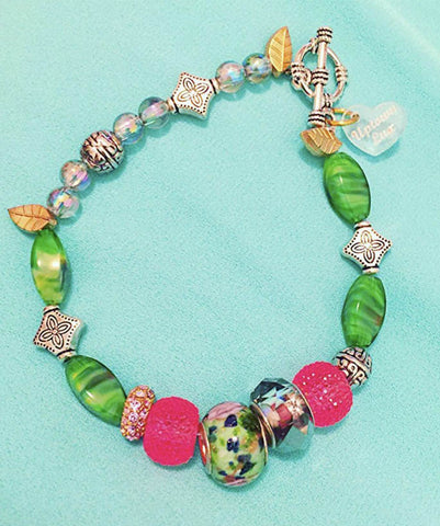 Green Floral Charm Bracelet