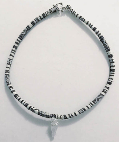 Black and White Opalescent Quartz Pendant Necklace